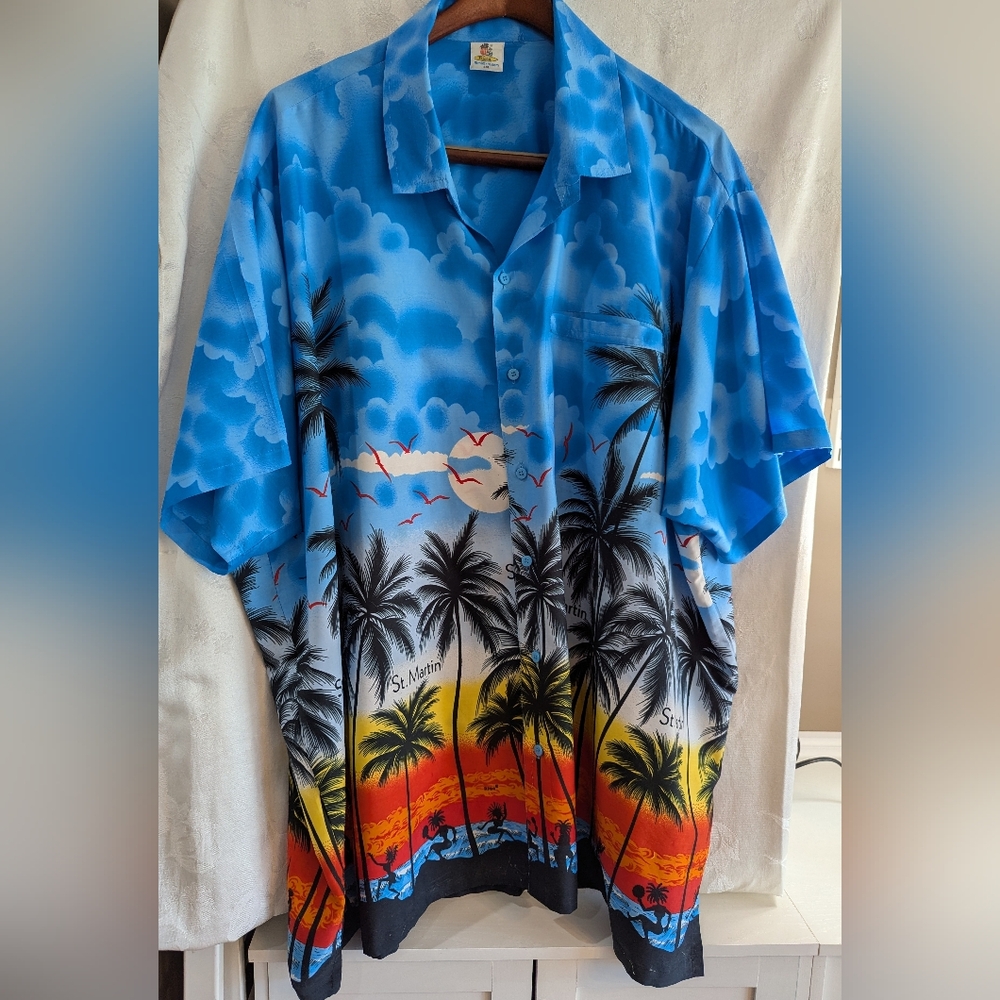 Men's Blue Tropical Palm Print Shirt